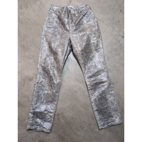 Good American Pants - Good American Silver Metallic Cropped Pants